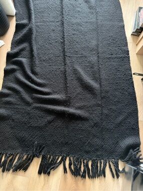 CB2 Intergrate Basket Weave Black Throw Blanket